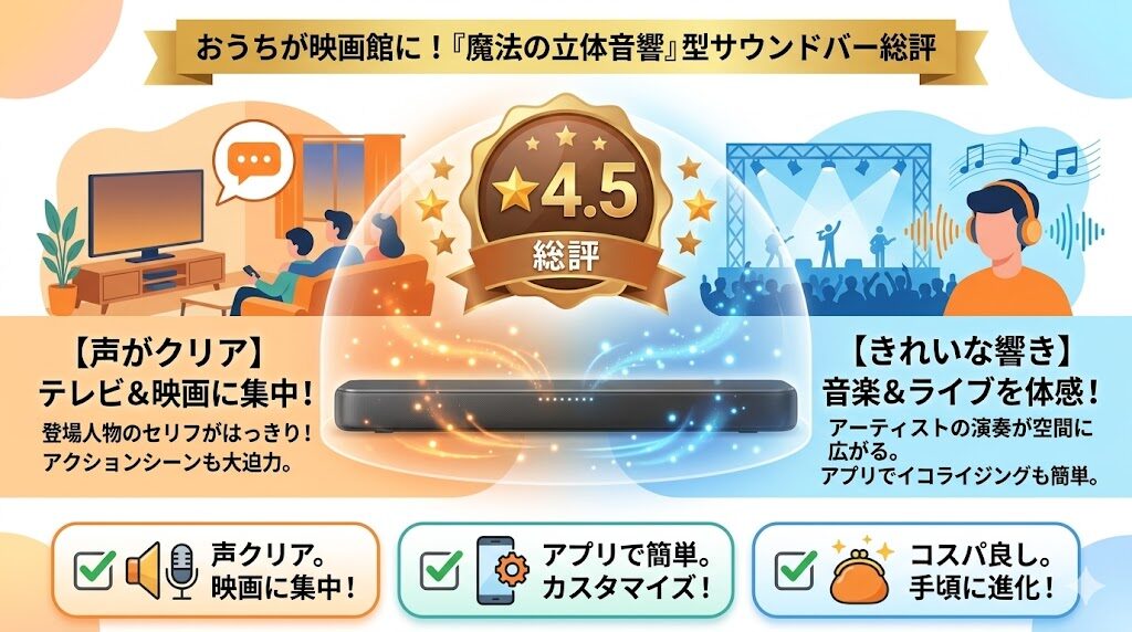 TAB5109の総評は★4.5｜手頃な価格でテレビも音楽も迫力満点