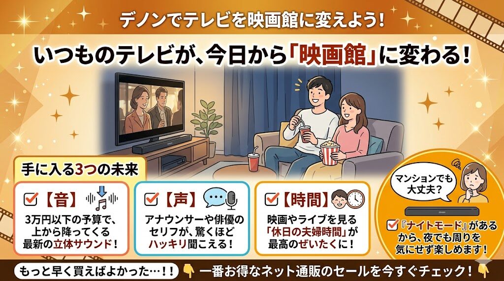 【レビュー】デノンDHT-S217！3万円台でテレビの音が映画館に 
