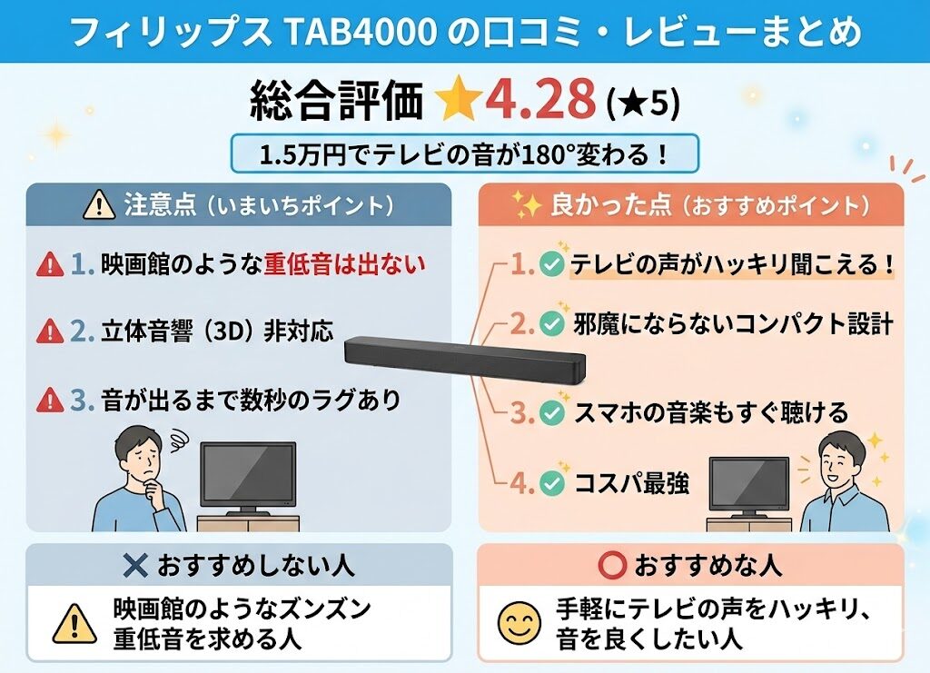 フィリップス　TAB4000　口コミ　評判