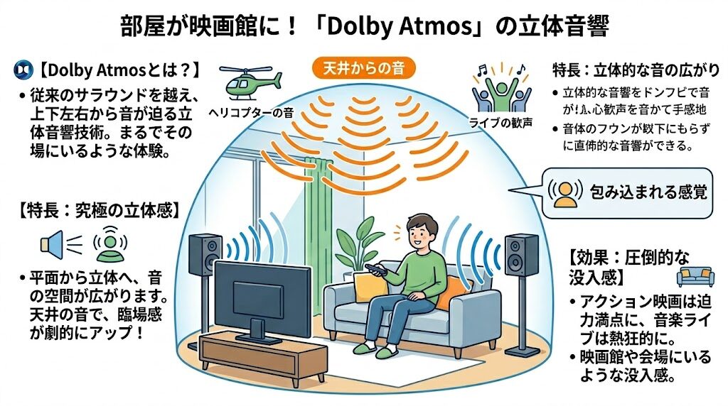 Dolby Atmosによる立体的な音の広がりイメージ