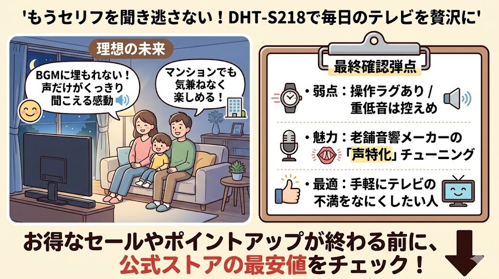 デノン DHT-S218の口コミ・評判！弱点もあるが「声の聞きやすさ」なら最高の機種