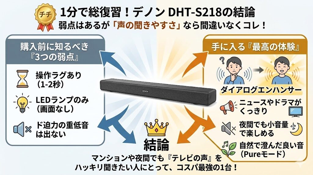 デノン DHT-S218の口コミ・評判！弱点もあるが「声の聞きやすさ」なら最高の機種